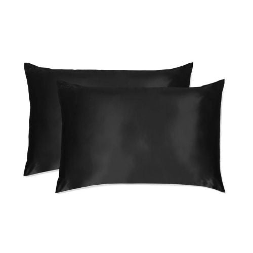 Pack of 2 black silk pillowcases